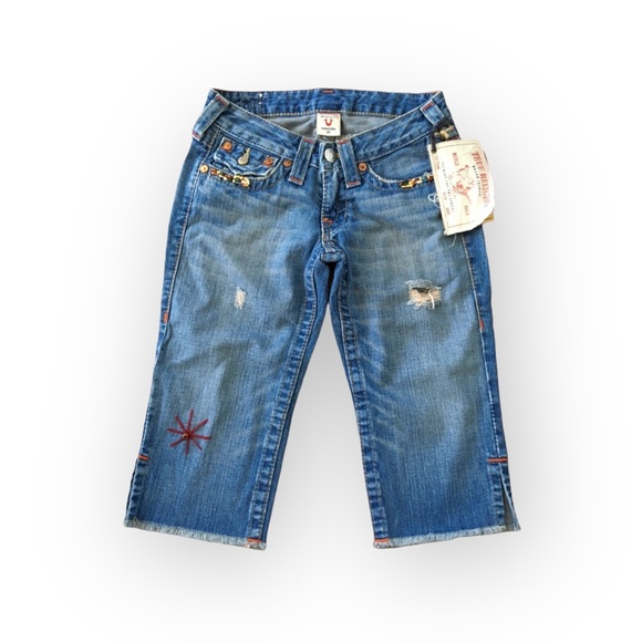 HTF: new True Religion ❉ Joey Vintage Beaded Cropped Crop Jeans ❉ Saddle Back 25 - Picture 8 of 17
